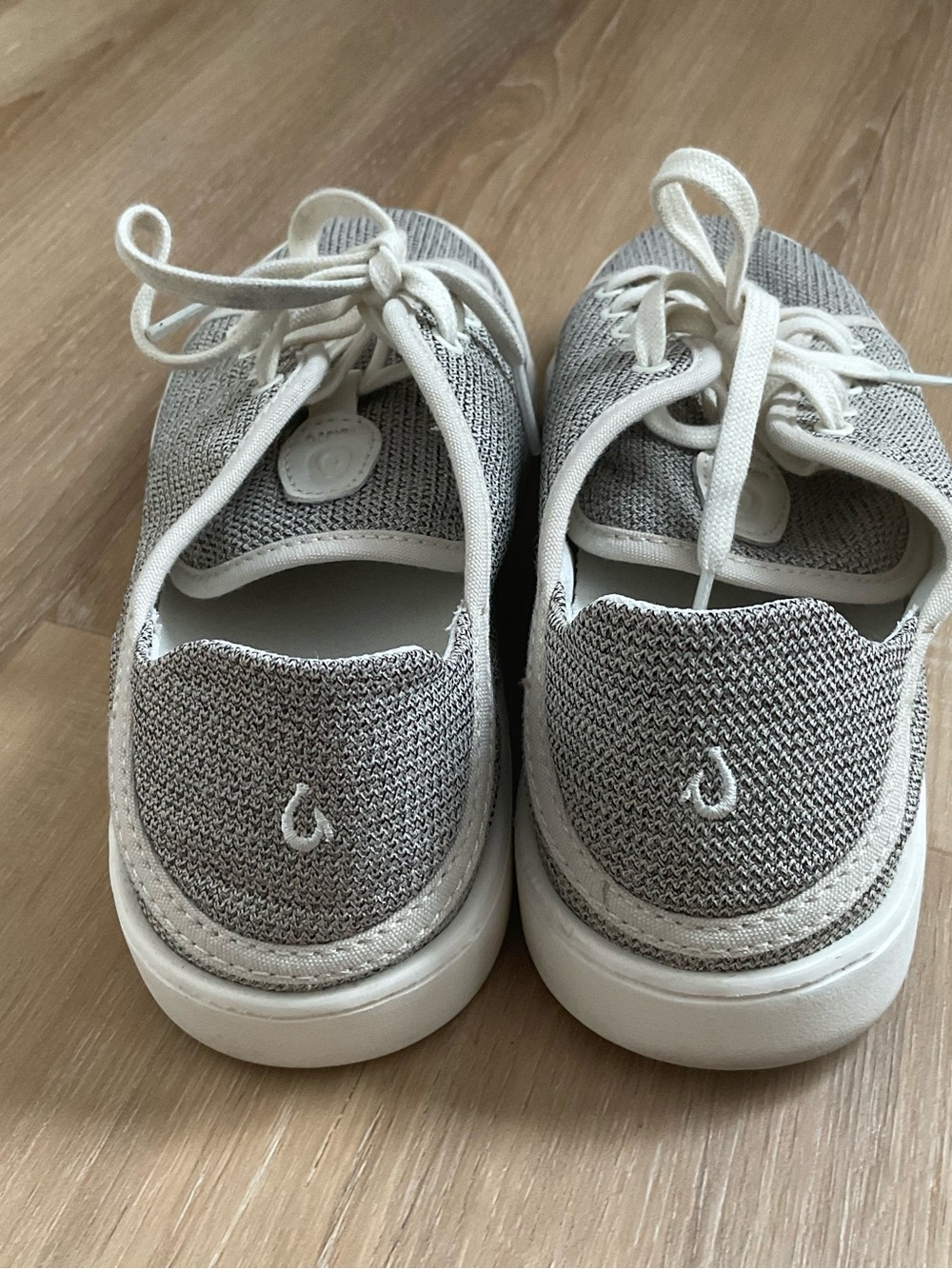 OluKai  Knit Sneakers in Cream and Gray Mesh
